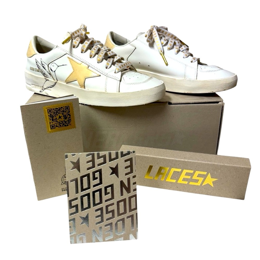 Golden Goose GGBD Designer Stardan White Leather Custom Painted Sneakers 40 EUC